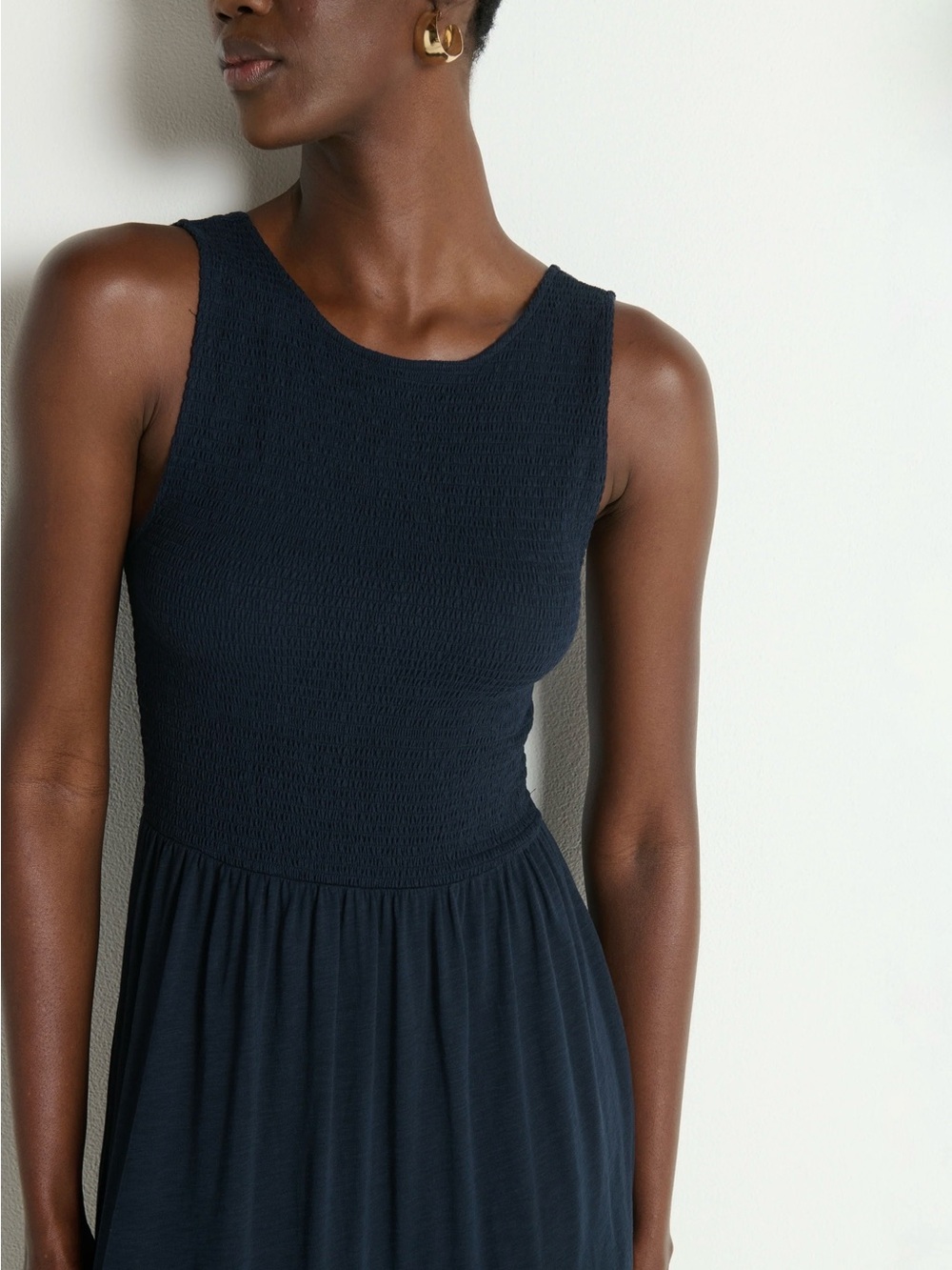 Nation LTD Clementine Pima Cotton Smocked Midi Dress Midnight Navy S - Picture 4 of 16